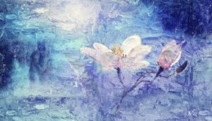 painting white flower on blue background